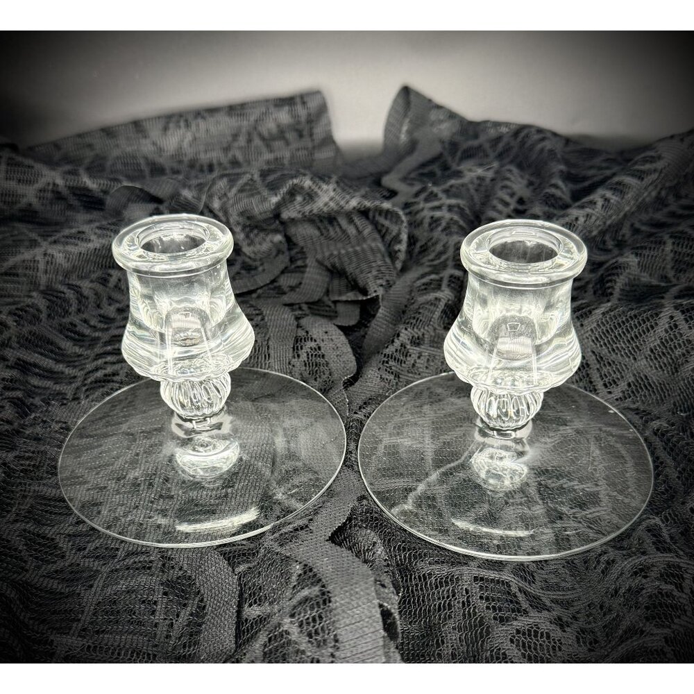 pair of Heisey Mercury clear single-light candlesticks